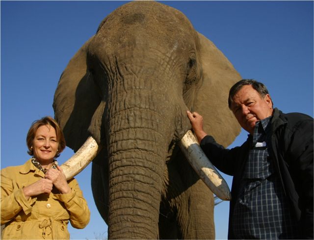 Rory and Lindie Hensman with Tembo (once deemed a problem animal) in 2010
